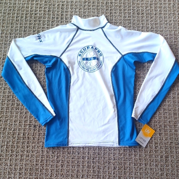 SCUBAPRO TALL NECK RASHGUARD NWT LONG SLEEVE UPF 50 MEDIUM BLUE & WHITE - Picture 12 of 16